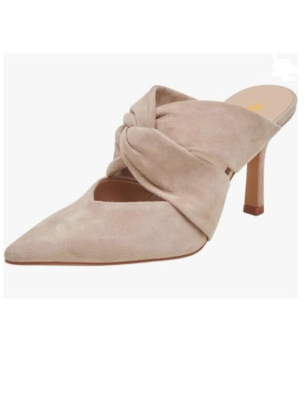 Pazzion Beige Mid High Heel Knots Clogs Mules Slip On Pointed Toe Sandals Comfy